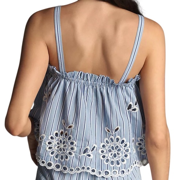 MAEVE Sleeveless Striped Embroidered Relaxed Fit Eyelet Tank Top Size Medium - Picture 2 of 3
